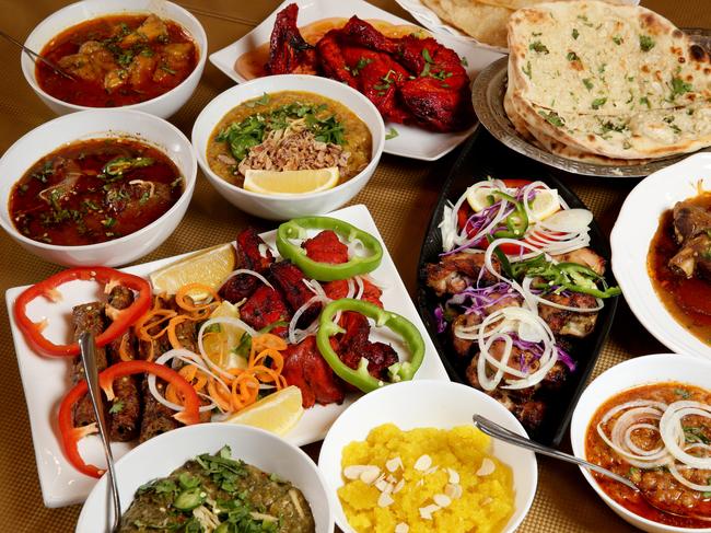 Tandoori chicken and shish kebab, Chicken Malai Bodi, Beef Nihari, Saag, Lamb shank Nihari, Lahori Chani, Halwa, Puri bread and Haleem, some of the Lahori dishes from Lahori Dhaba a Pakistani restaurant in Punchbowl. Picture: Jonathan Ng