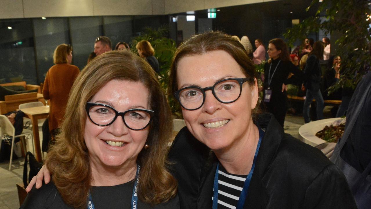 Leigh McLuskey and Lesley Apps at Women in Media conference at Bond University, Robina. Pic: Regina King