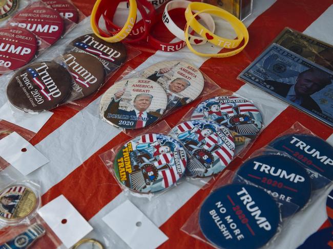 Trump branded flags and merchandise at a roadside stall in Thonotosassa, Florida. Picture: Angus Mordant for News Corp Australia