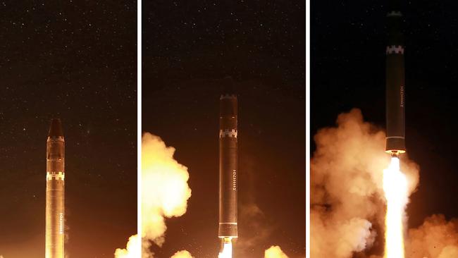 North Korea last week tested its Hwasong-15 missile which is capable of reaching all parts of the US. Picture: AFP/KCNA