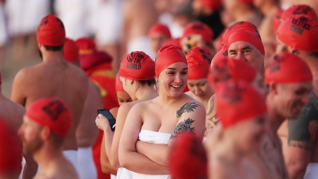 Nude Solstice swim as part of Dark Mofo 2021 at Long Beach Sandy Bay. Picture: Nikki Davis-Jones