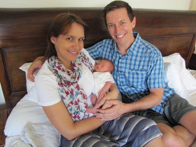 Tasma Walton and Rove McManus with their baby Ruby in 2013. Picture: Supplied