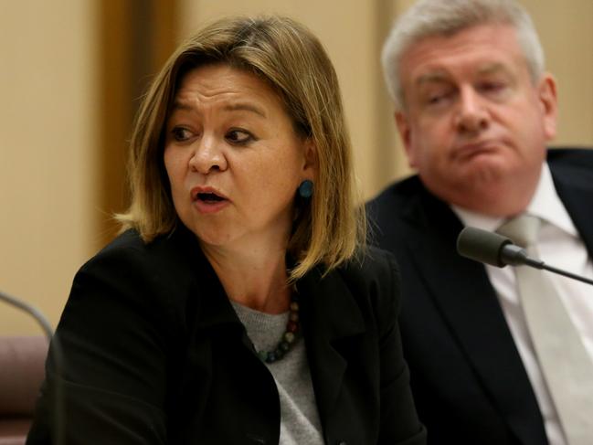 Former managing director Michelle Guthrie and Communications Minister Mitch Fifield at    Senate estimates.