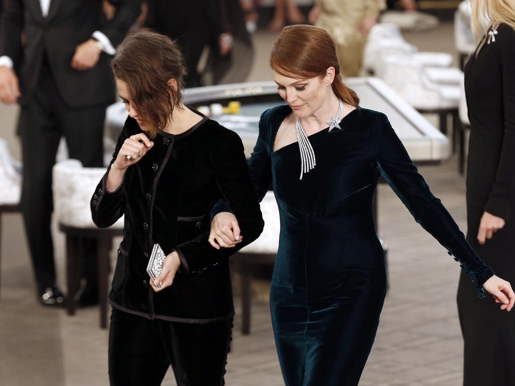 US actresses Julianne Moore and Kristen Stewart leave after attending Chanel 2015-2016 fall/winter Haute Couture collection fashion show. Picture: AFP