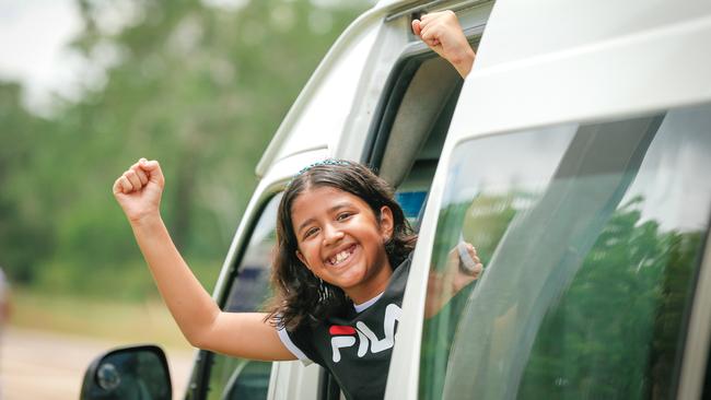 Kavya Tayal after being released from quarantine at Howard Springs today. Picture: Glenn Campbell