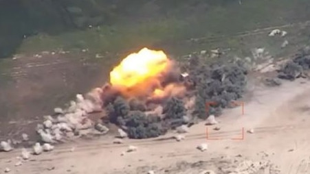 Explosions engulfed the beach as Ukraine unleashed five HIMARS missiles. Picture: East2West