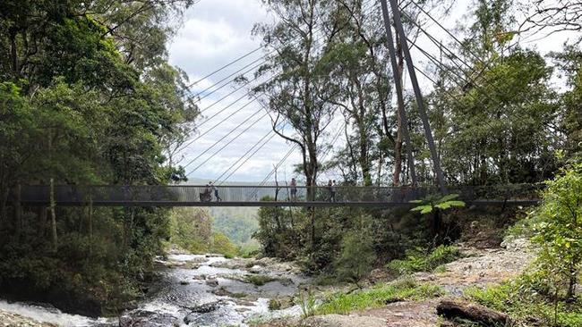 Renders of a new suspension bridge at Purling Brook Falls. Picture: Supplied