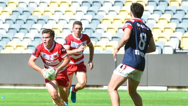 PBC captain Zane Harrison during the Phil Hall Cup final between Palm Beach Currumbin and St Patrick's College at Queensland Country Bank Stadium. Picture: Matthew Elkerton