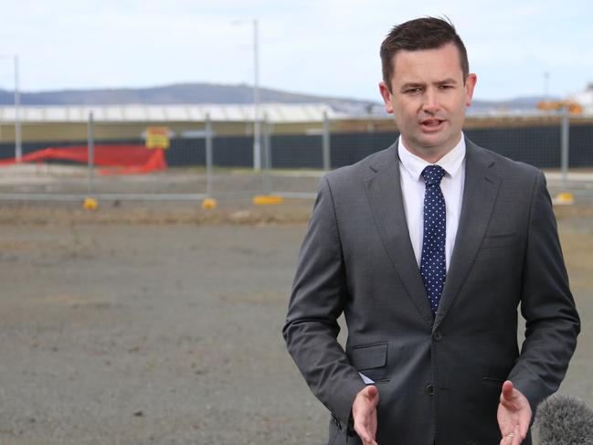 Labor's Dean Winter speaks to the media at Macquarie Point on Monday, October 17, 2022..