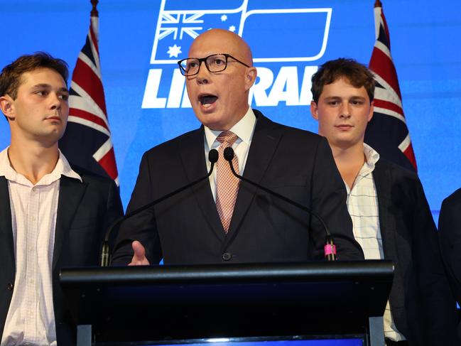 Peter Dutton concedes defeat at the official LNP Election night function. Picture: Adam Head / NewsWire