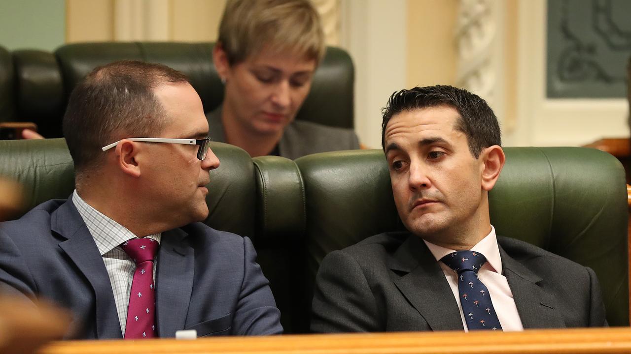 Mr David Janetzki, Deputy Leader of the Opposition, and Mr David Crisafulli, Leader of the Opposition, Queensland Parliament Question Time, Brisbane. Photographer: Liam Kidston.