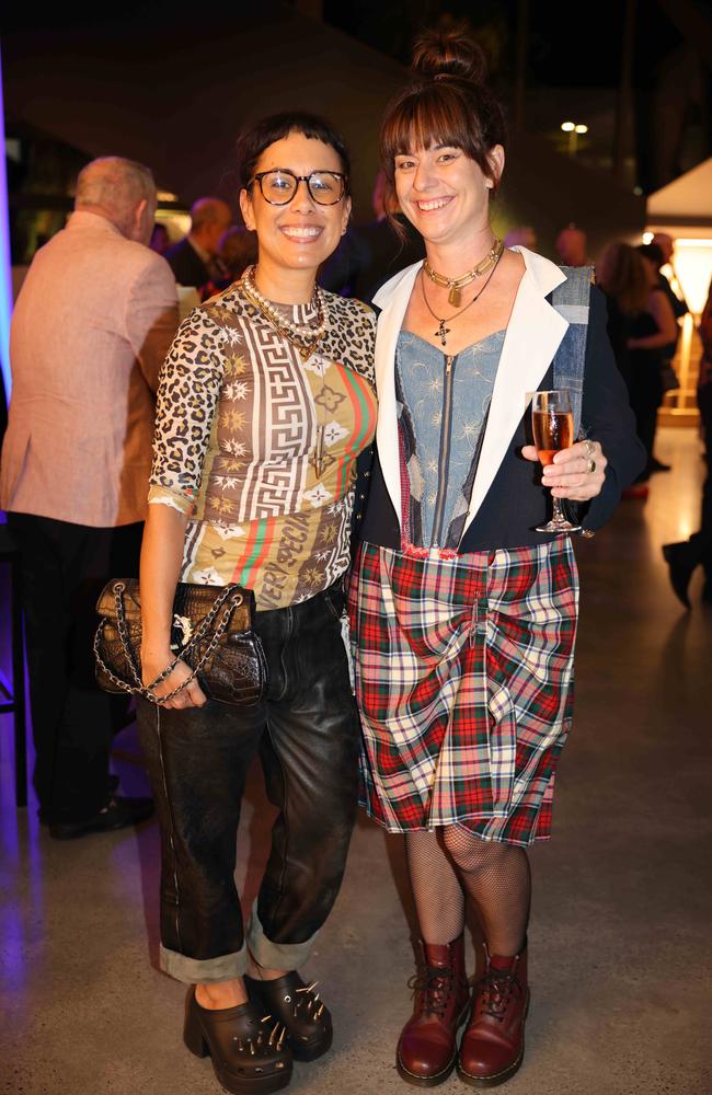 Amber Kingi and Kim Bailey at the Here and Now gallery opening at HOTA for Gold Coast at Large. Picture, Portia Large.