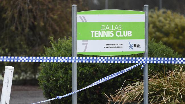 Forensic police investigated the area after the woman’s body was found near the Dallas Tennis Club. Picture: Jake Nowakowski