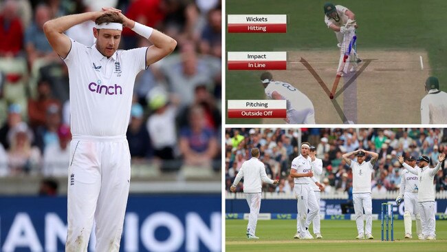 Stuart Broad reacts after Marnus Labuschagne is given not out. (Photo by Ryan Pierse/Getty Images)