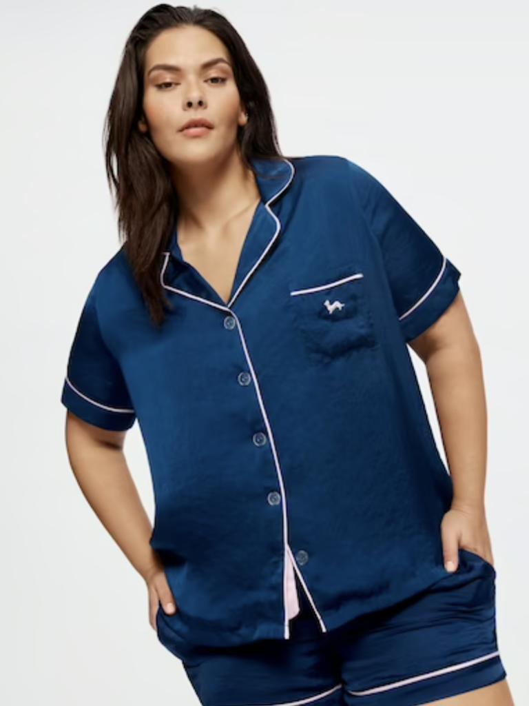 Peter Alexander Plus Navy Chic Satin Pj Set – $129. Picture: Supplied