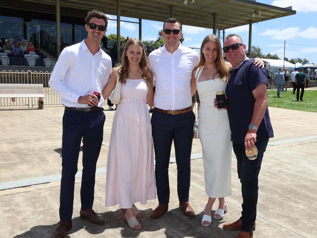 MELBOURNE, AUSTRALIA – DECEMBER 8 2024 Jake, Amy, Cody, Sarah and Rob attend the Werribee Cup in Werribee on December 8th, 2024. Picture: Brendan Beckett