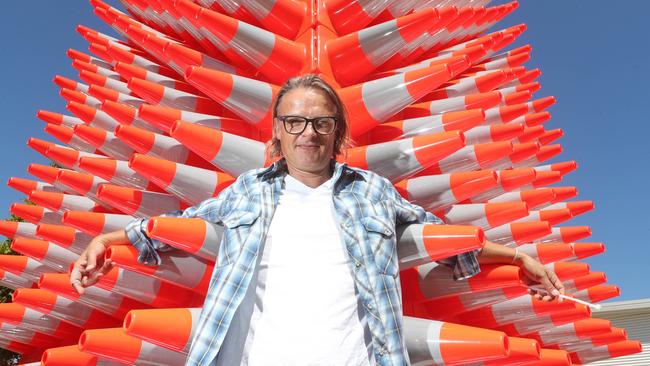 I)cone, A Large Sculpture Made of 500 Orange Traffic Cones