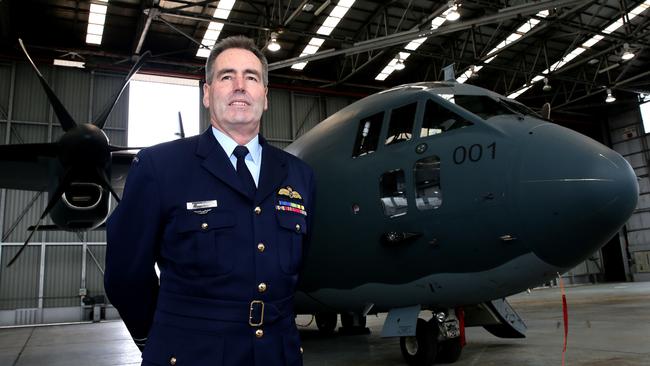 Chief of air force, Air Marshal Geoff Brown, AO ... He welcomed the first RAAF C-27J Spartan aircraft in Australia at a ceremony at RAAF Base Richmond. Picture: Justin Sanson.