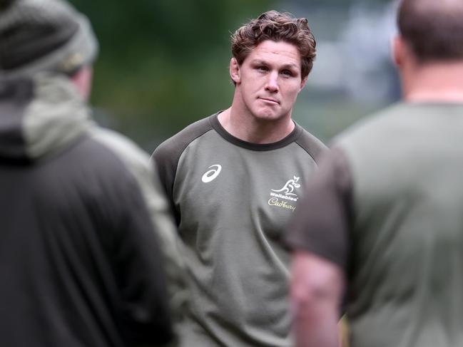 Michael Hooper at an Australia Rugby training session at The Lensbury Hotel in England on November 12. Picture: Clive Rose/Getty Images)