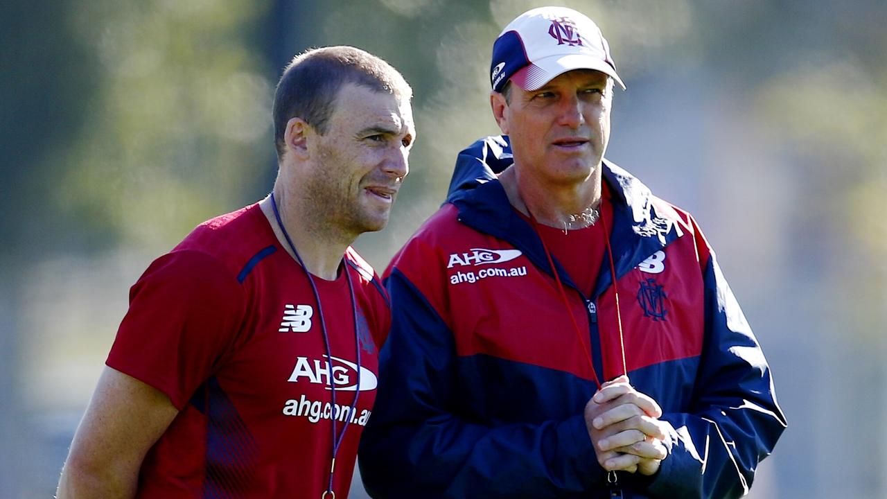 Melbourne training a Goschs Paddock. Coach Paul Roos and assistant Simon Goodwin . Pic: Michael Klein
