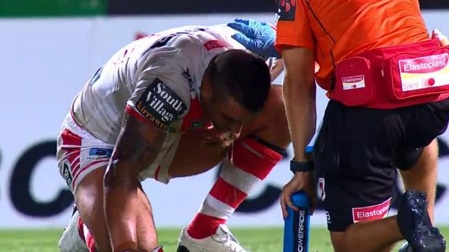 Paul Vaughan was assisted the field after being shoulder charged.