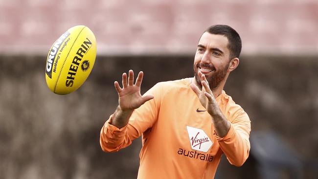 Kade Simpson of the Blues in action at training