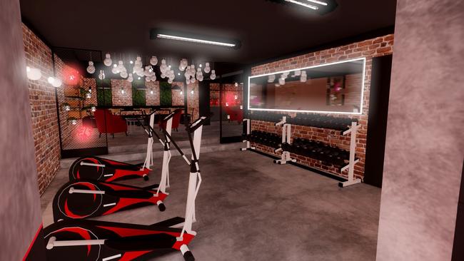 Iron Industry gym concept designs for the former Mars Bar site in Adelaide. Picture: SOKO Design Studio