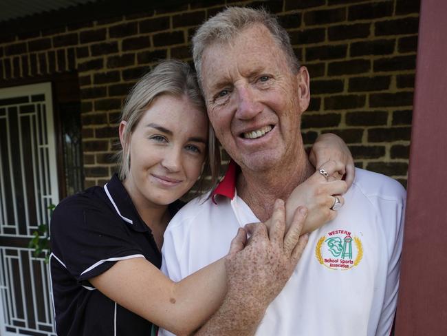 Dennis Jewell, 58, (some pics with his dog Donny and daughter Amy, 20) pictured at home in West Wyalong. Dennis recently suffered an acute stroke and was treated at Wagga Base Hospital , Picture: Brad Newman