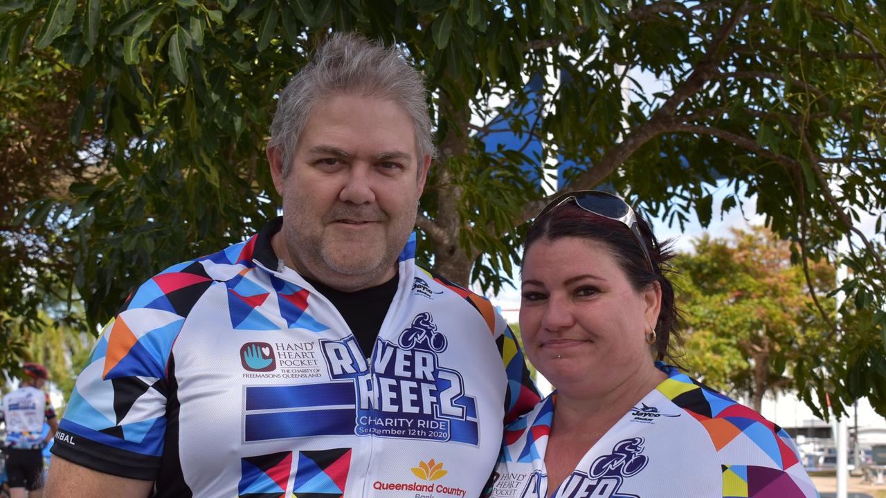 Justin Thomas and Cristy Thomas at the River2Reef Ride. Picture: Tara Miko