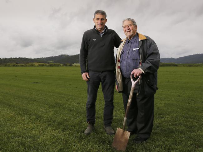 Bill Casimaty on the Strathayr farm with his son Frank. Picture: MATT THOMPSON