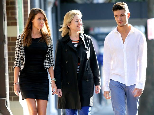 Margaret Cunneen (centre), with her son Stephen Wyllie and his then girlfriend Sophia Tilley (right) in 2015. Picture: Justin Sanson