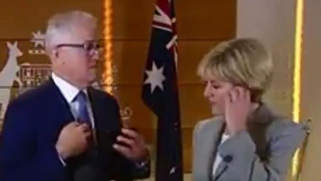 Julie Bishop’s candid exchange with the PM following their press conference on the London terror attack yesterday. Picture: Seven News