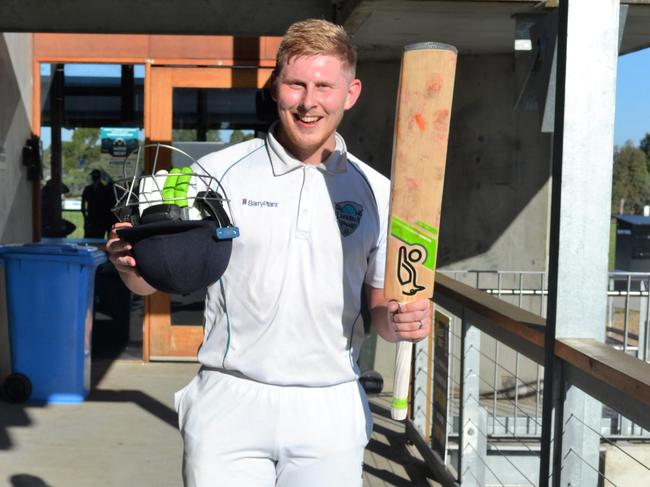 Luke Richardson after his century for Laurimar. Picture: Richard Rule