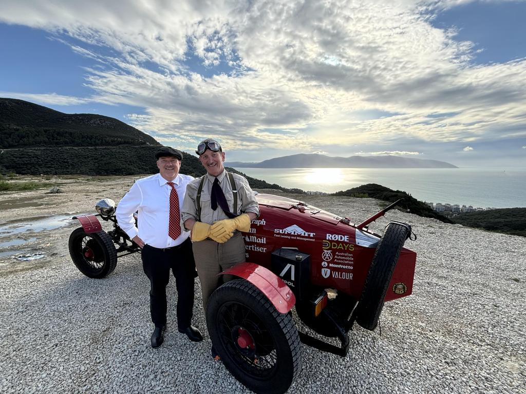 Matthew Benns, Warren Brown and The Bean at the mountain pass in Vlore, Albania.