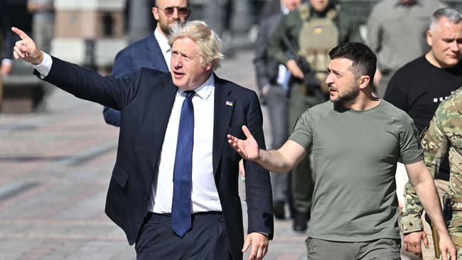 Boris Johnson with Ukrainian President Volodymyr Zelensky in Kyiv in August. Picture: AFP