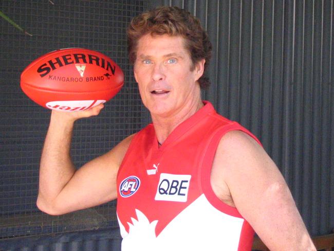 Actor David Hasselhoff in a Sydney Swans jumper in 2005.