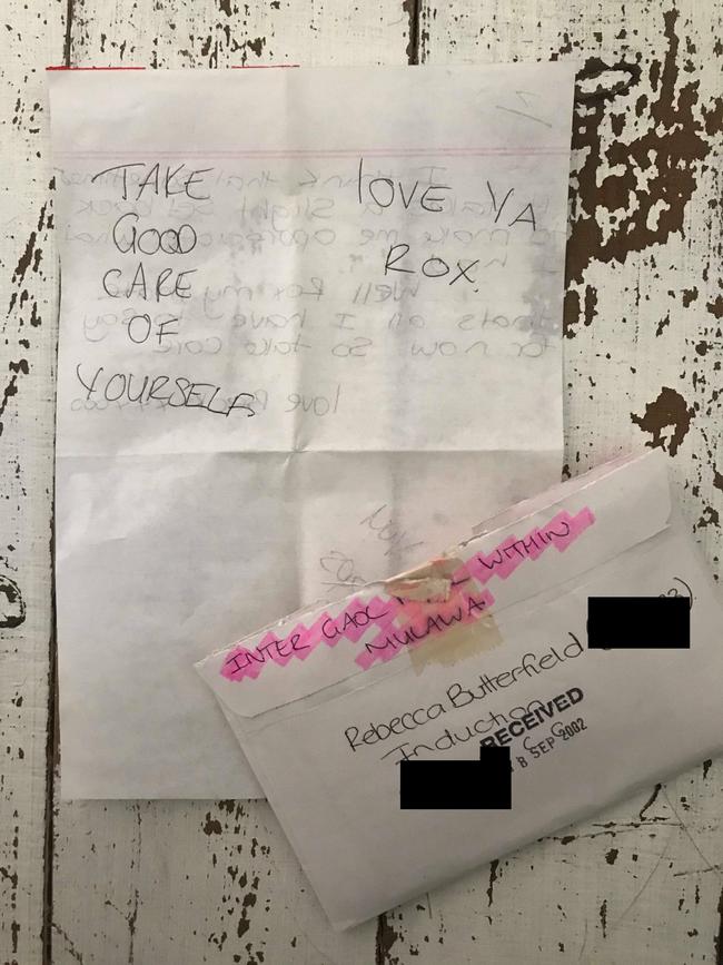 A letter to former inmate Roxanne Dargaville from fellow prisoner Rebecca Butterfield. Picture: Supplied