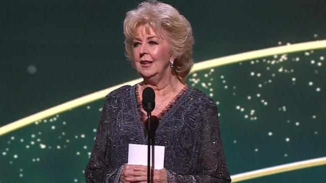 Patti Newton on stage at the Logies. Picture: Nine