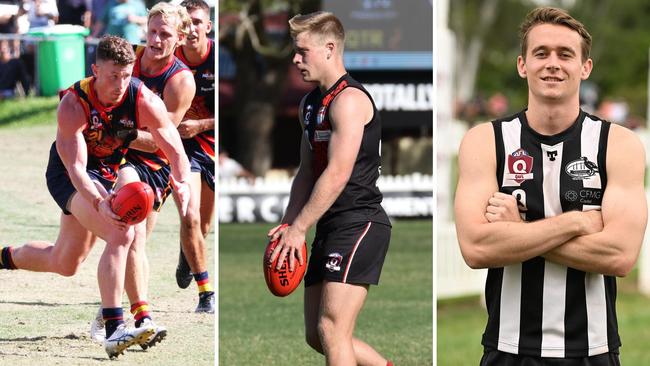 Noosa player Aaron Laskey, Redland Victoria Point star Caleb Franks and Sherwood captain Will Fletcher. Pictures: Craig Slaney Sports Photography, Highflyer Images and Lyndon Mechielsen/Courier Mail.