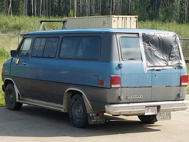 The blue Chevy van driven by murdered Australian man Lucas Fowler and his American girlfriend, Chynna Deese Picture: Supplied