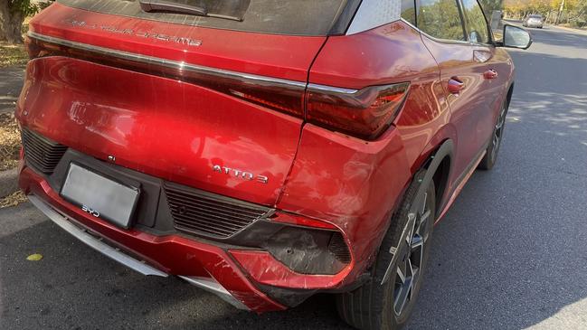 There was minor damage to the Starick’s BYD SUV. Picture: Supplied