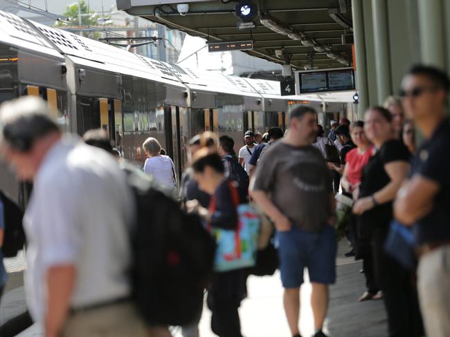 Passengers at Granville train station at 4.30pm. Picture: Christian Gilles