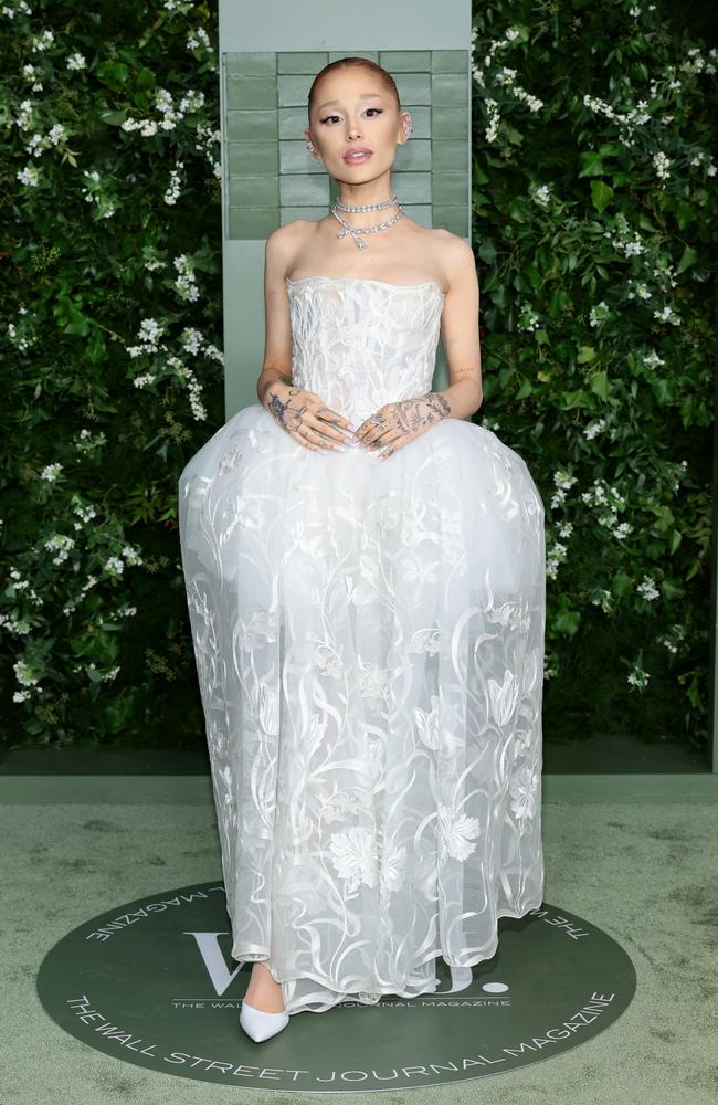 Ariana Grande wore a strapless white lace dress to the WSJ. Magazine 2024 Innovator Awards in New York City. Picture: Dimitrios Kambouris/Getty Images for WSJ. Magazine Innovators Awards