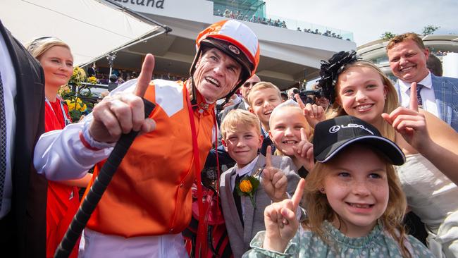 Jockey Craig Williams after winning the 2019 Melbourne Cup on Vow and Declare. Picture: Jay Town