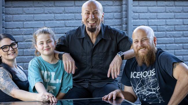 Ami Boundy, left, and fiance Simon Warnes, right, with her nine-year-old daughter Ruby and ex-partner and best friend Danny Lopresto. Picture Emma Brasier