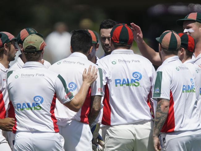 Pines players celebrate a wicket in the MPCA last season. Picture: Valeriu Campan