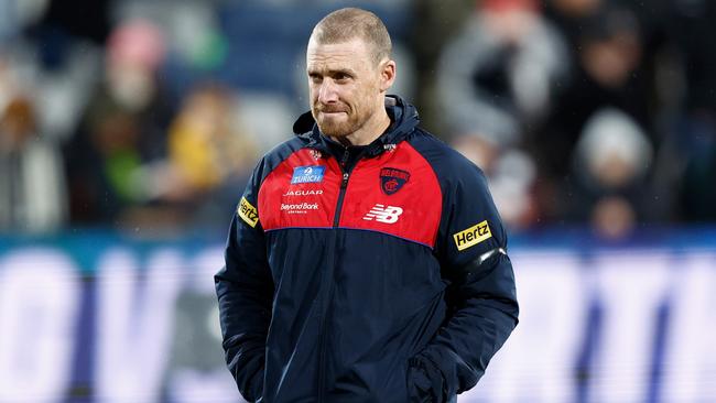 Melbourne coach Simon Goodwin says the Demons’ stoppage game has lifted in Clayton Oliver’s absence. Picture: Michael Willson/AFL Photos via Getty Images