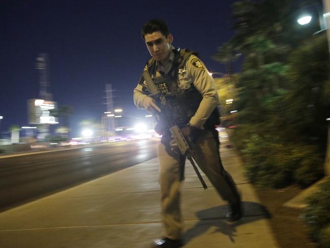 The busy strip was placed into lockdown following the shooting. Picture: AP Photo/John Locher.