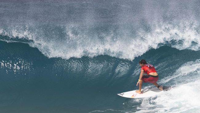 ‘It’s an honour’: Robinson competes on the final day of the Billabong Pro Pipeline. Picture: AFP