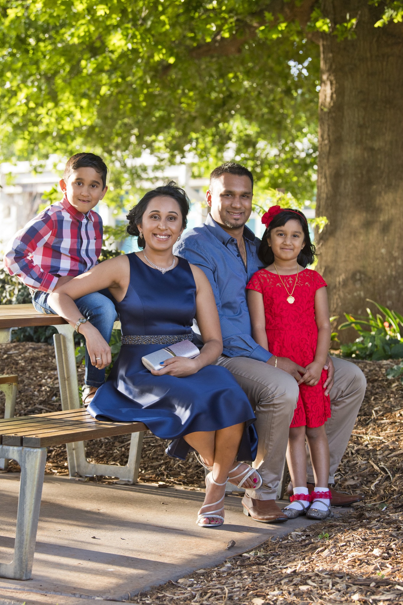 Citizens' representative Deemani Jayamanna, with husband Shan Wanasinghe and their son Hiresh Wanasinghe and daughter Senaya Wanasinghe before the Toowoomba Regional Council Australian Citizenship Ceremony at The Annex, Friday, October 18, 2019. Picture: Kevin Farmer